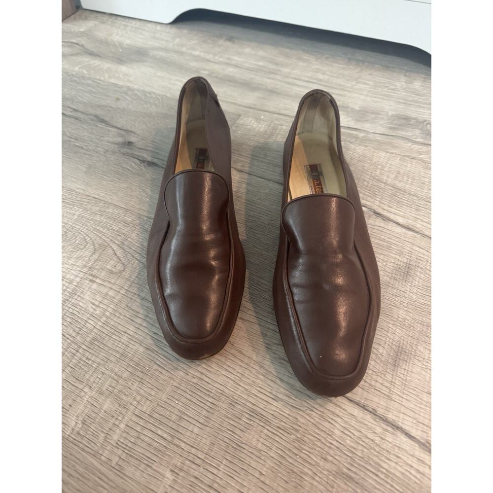 A Testoni Vintage Brown Loafers 8.5 B Leather Slip On Car Driving Shoes